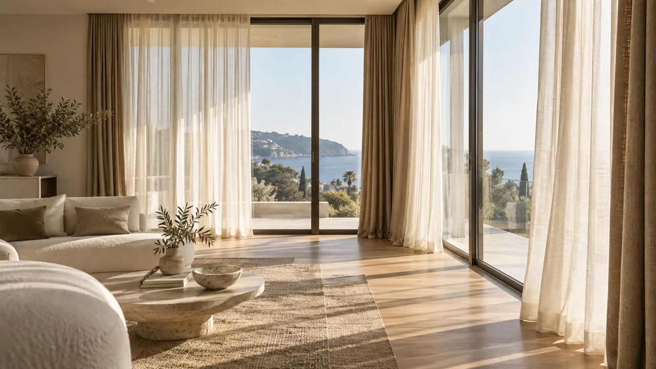 Tül perdeler ve doğal ışık alan salon